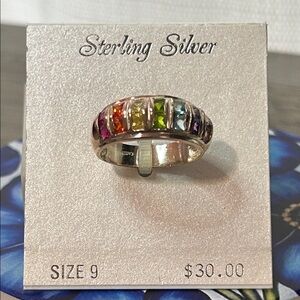 925 Colorful Rhinestones Sterling no Silver Ring #A28 New on Card! Size 9
